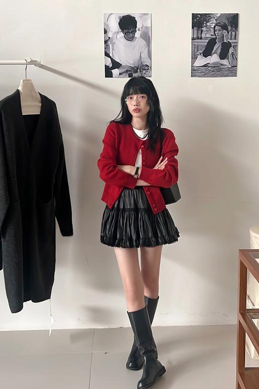 LNNNS 红色羊毛混纺休闲针织开衫小外套 21553 商品图3