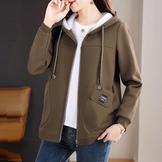 新款大码宽松中长款连帽外套春秋季时尚洋气中年妈妈女士百搭上衣 商品图3