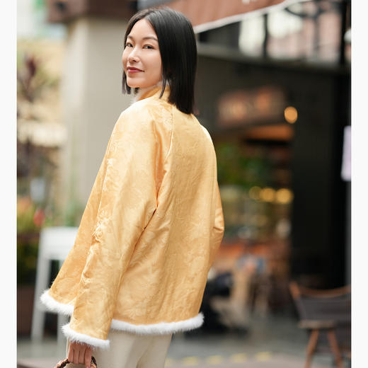 OPH XZ663新中式桑蚕丝水貂毛立领盘扣夹棉外套棉衣 商品图2