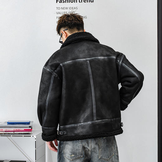 徐太浪【过冬保暖 时尚帅气】黑棉衣男冬季大码男装毛边棉服外套 商品图2