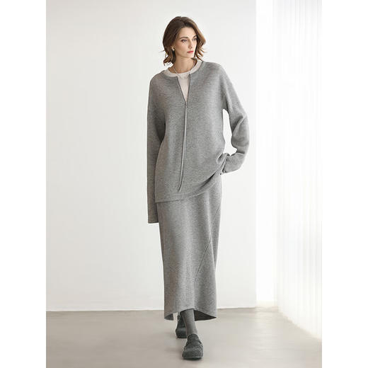 COCOBELLA简约圆领灰色拉链毛衣女秋冬休闲套头针织衫MZ3301 商品图2