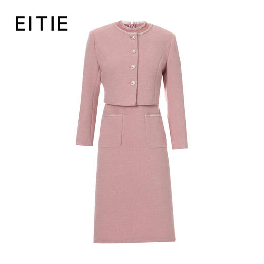 EITIE爱特爱假两件小香风 钻扣点缀低调不失华美气质连衣裙8407123 商品图2