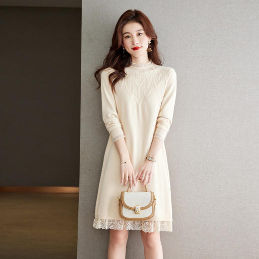 丁摩 蕾丝边针织毛衣裙秋冬打底连衣裙6769 商品图2
