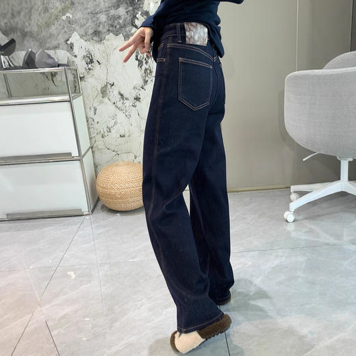 丁摩 一条过冬!【加绒】敲软糯奥利绒直筒牛仔裤女秋冬加厚四面弹高腰保暖长裤5ZF-10212 商品图3