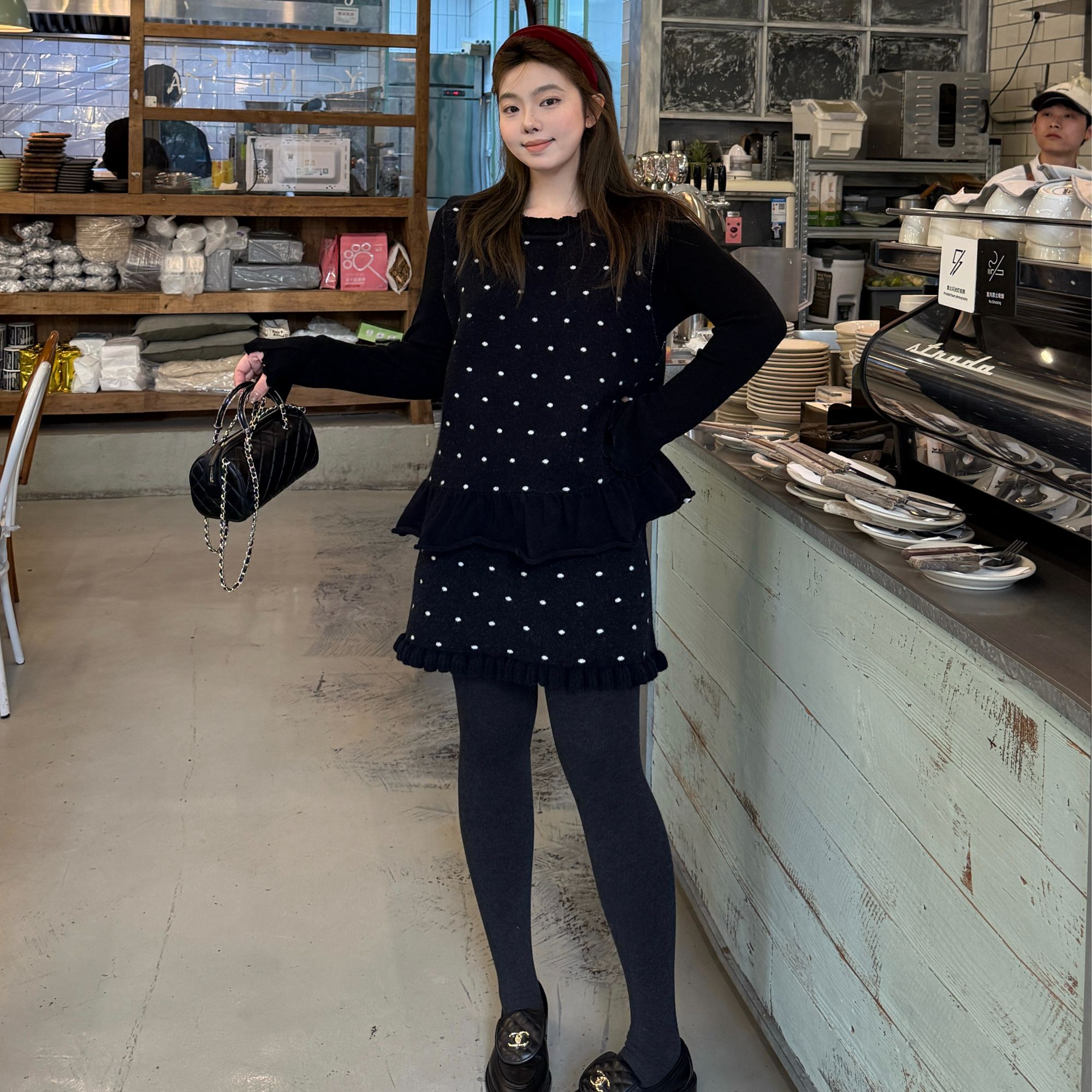 25AW上新 软软同款【甜心涟漪】韩版甜美减龄荷叶边针织上衣+半身裙套装