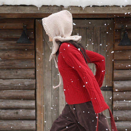 绽放/KSX016朵纯羊毛手工粗针针织抽绳软糯立体巴拉克拉法帽秋冬 商品图2