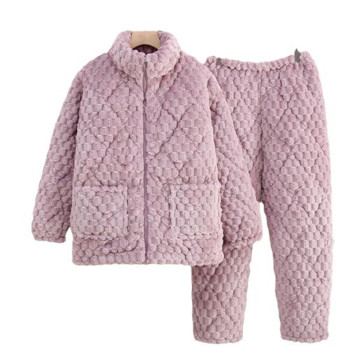 丁摩 冬季夹棉睡衣女士加厚加绒套装冬提花拉链棉袄家居服保暖可外穿5ZF-003 商品图4