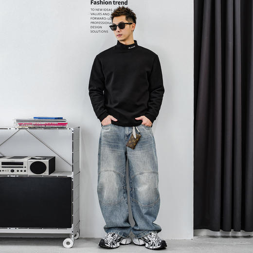 徐太浪【莫代尔混纺 字母刺绣】半高领长袖T恤男秋冬款打底衫上衣 商品图3