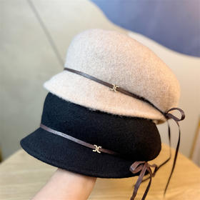 丁摩 秋冬羊毛蝴蝶结绑带贝雷帽子女时尚显脸小渔夫帽云朵爆头帽5ZF-526