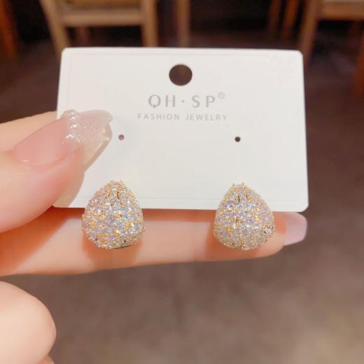 丁摩 时尚精致超闪锆石水滴型耳钉s925银针设计感气质耳环5ZF-11171 商品图3