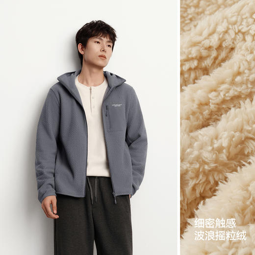 森马外套男抗静电摇粒绒针织夹克2025冬季新款连帽上衣拼接户外潮 商品图2