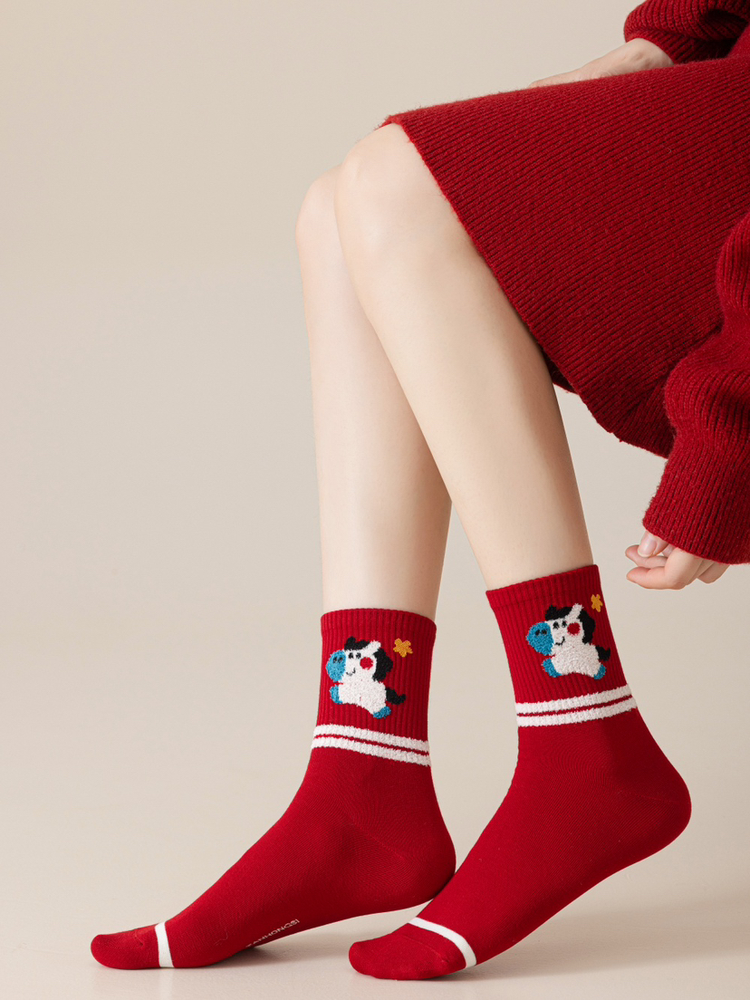 4双装礼盒礼袋！新年本命年马年大红袜子 优质棉袜 超可爱小马图案  新年送人必备单品