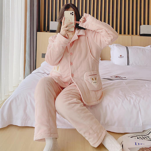 丁摩 新款婴儿绒加厚夹棉月子服孕妇哺乳柔软套装秋冬5ZF-11175 商品图1