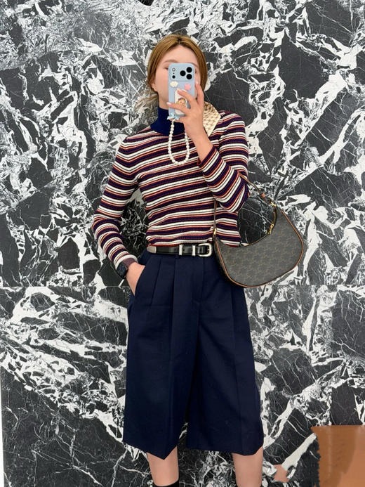 赛琳 25秋冬新款 半高领三色条纹毛衣(TM) 商品图1