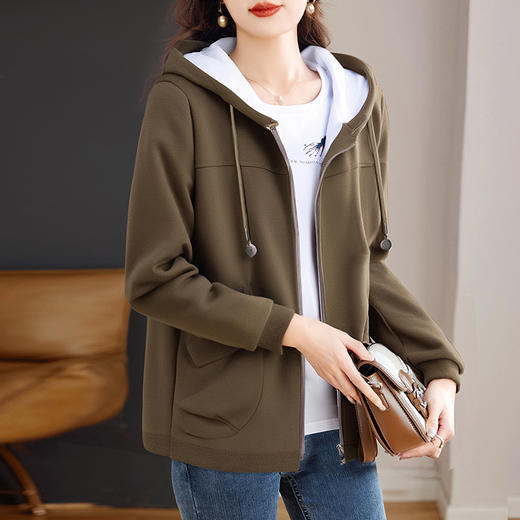 新款大码宽松中长款连帽外套春秋季时尚洋气中年妈妈女士百搭上衣 商品图2