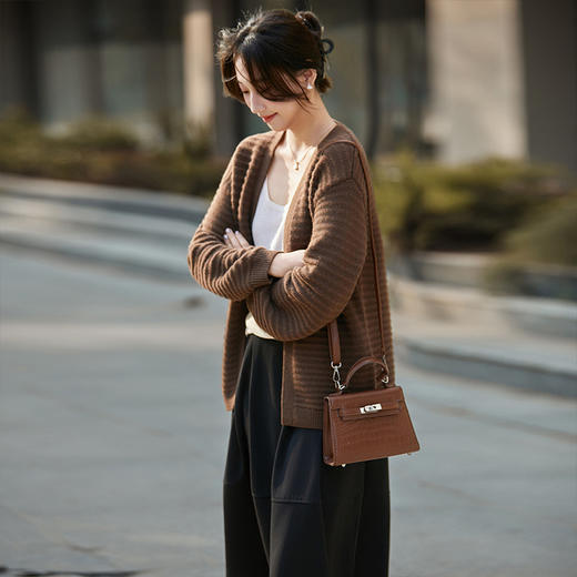 丁摩 随性舒适V领纯羊毛针织开衫9316 商品图2