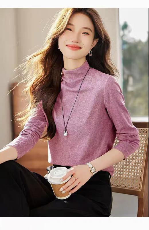 一穿即暖！！【尚静品牌】彩色系列！！花纱磨毛绒超柔半高领冬季打底衫-喜出 商品图2