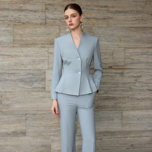 IWY/高级感蓝色无领西装套装女秋冬款职业装通勤正装气质工作服25CP878 商品图1
