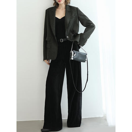 COCOBELLA设计感拼接宽松阔腿裤黑色保暖垂坠休闲裤PA3056-2 商品图1