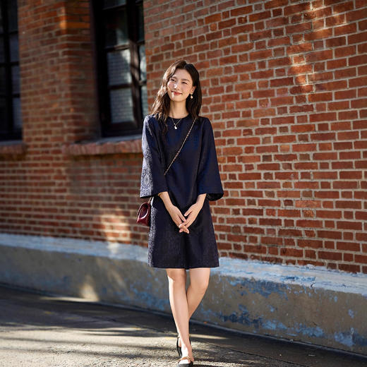 丁摩  极简重磅桑蚕丝+羊毛圆领光泽感提真丝连衣裙秋季5ZF-76002 商品图2