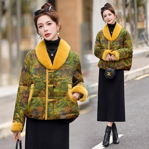 HR AQHUI8163新中式撞色提花国风短款羽绒服 商品图0