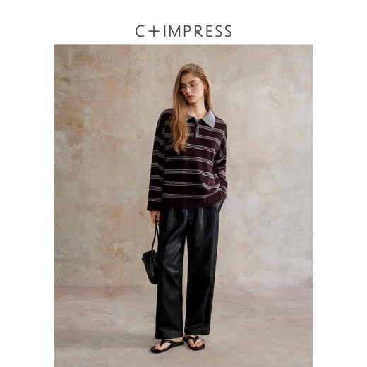 进口澳毛polo领条纹宽松套头毛衣MY2504080 商品图3