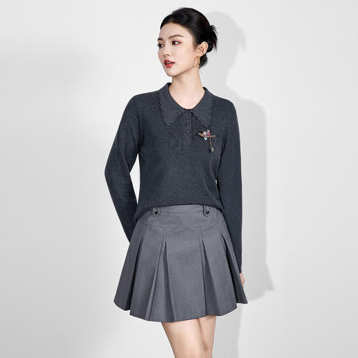「高货wl」全新升级【铂金会员192/天猫259/差价67】(64726)洛诗琳气质简约花边娃娃领上衣2025秋冬减龄百搭针织上衣 商品图0