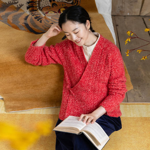 牧衣游原创 羊毛羊驼混织毛织外套蓬松舒适软糯慵懒红色开衫 庑影 商品图0
