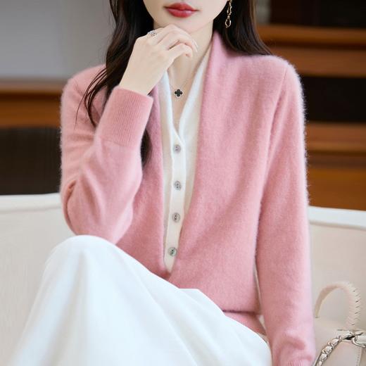 丁摩 100%纯羊毛假两件开衫女新款V领上衣M-294 商品图3