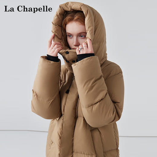 天猫同步【官网2k+新国标90绒】拉夏贝尔/La Chapelle连帽抽绳双口袋长款白鸭绒羽绒服女加厚外套 商品图4