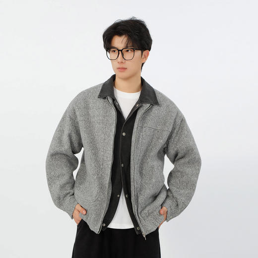 美式假两件牛仔领夹棉外套-纪念日百货门店同款167596951 商品图0