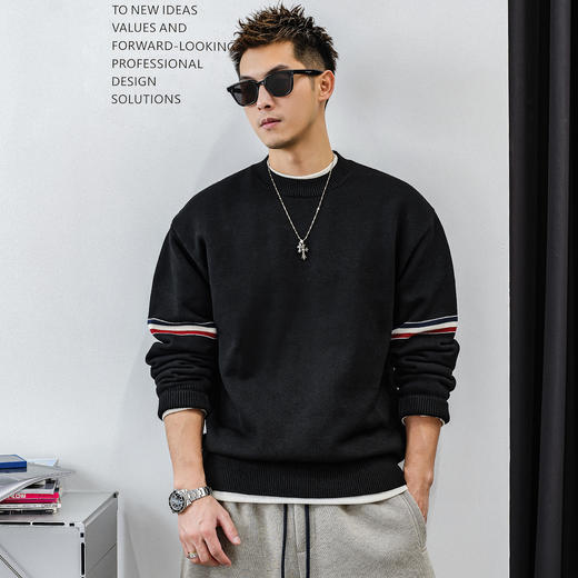 徐太浪【653g重磅 拼色条纹】通勤毛衣男冬季男装内搭针织衫上衣 商品图0