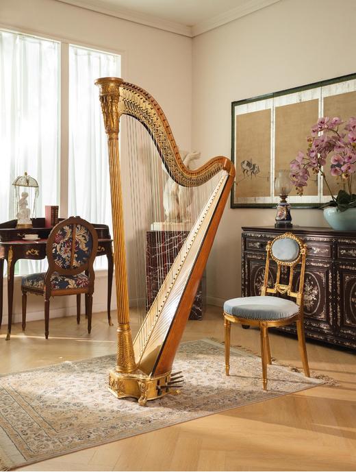 【已售】独角鹿西洋古董 19世纪法国出品「To Her Majesty & the Royal Family献给女王与王室」古希腊风格鎏金装饰椴木竖琴 商品图0