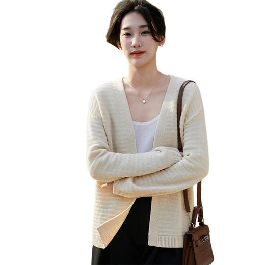 丁摩 随性舒适V领纯羊毛针织开衫9316 商品图4