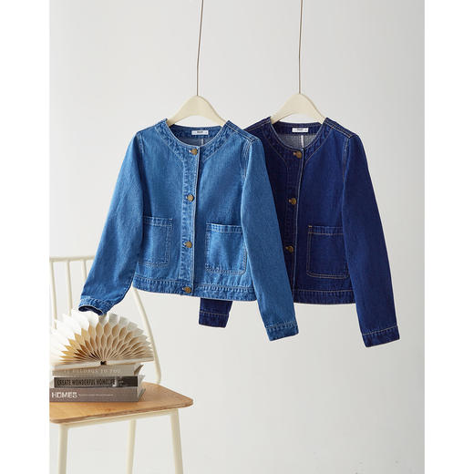 【年货节】熙世界原色牛仔外套女春秋2025年新款时尚设计感复古小香风短上衣 商品图3