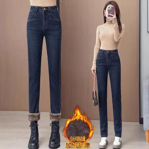 百媚生 羊羔绒保暖小脚裤高腰加绒弹力修身牛仔裤5829 商品图0