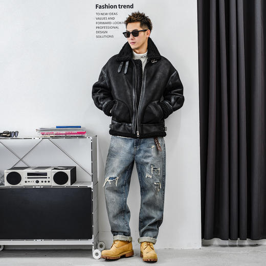 徐太浪【过冬保暖 时尚帅气】黑棉衣男冬季大码男装毛边棉服外套 商品图3