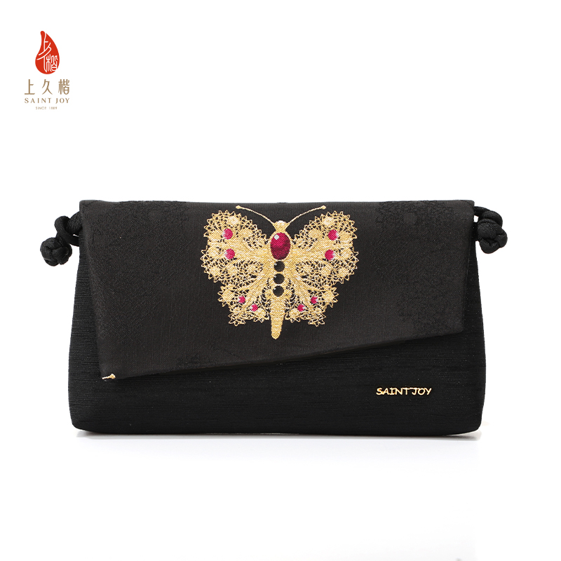 SAINTJOY/上久楷 女式手拿包斜背包 黑金蝴蝶 BWS25B1101