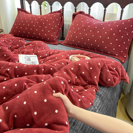 降温换新【全尚 牛奶绒四件套 床单款&床盖款】A类母婴级别  高克重的牛奶绒  不起静电  多个花色可选  AB双面设计  高级感床盖 商品图4