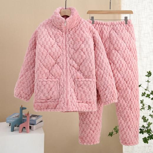 丁摩 冬季夹棉睡衣女士加厚加绒套装冬提花拉链棉袄家居服保暖可外穿5ZF-003 商品图2