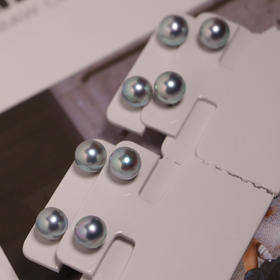 甄珠贝 真多麻色 akoya耳钉 7-8mm 纯银配件