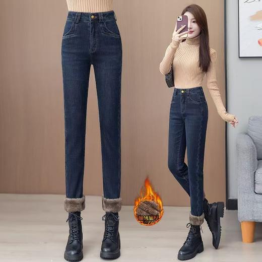 百媚生 羊羔绒保暖小脚裤高腰加绒弹力修身牛仔裤5829 商品图1