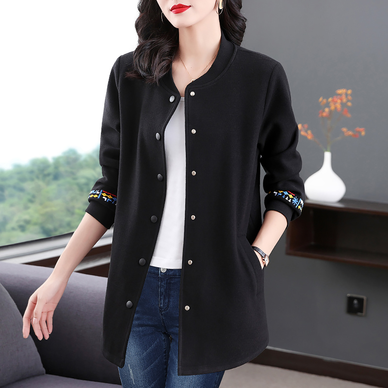 芳妮诗胖mm大码中长款外套女春秋外搭2026新款休闲夹克棒球服开衫