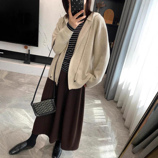 丁摩 必入半身裙秋冬醋酸羊毛A字高腰中长裙百搭花苞显瘦裙5ZF-11177 商品图2