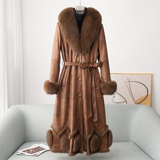HH OH26185C狐狸毛领皮草外套系带内里兔皮毛一体大衣 商品图0