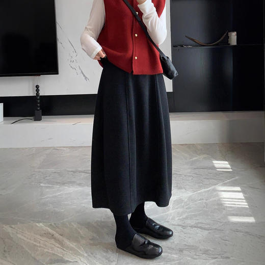 丁摩 必入半身裙秋冬醋酸羊毛A字高腰中长裙百搭花苞显瘦裙5ZF-11177 商品图0