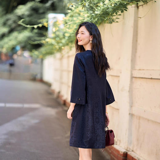 丁摩  极简重磅桑蚕丝+羊毛圆领光泽感提真丝连衣裙秋季5ZF-76002 商品图3