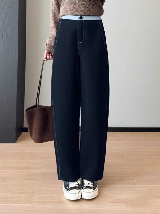 800g加绒加厚复古水洗做旧撞色拼腰显瘦弯刀香蕉裤 商品图1