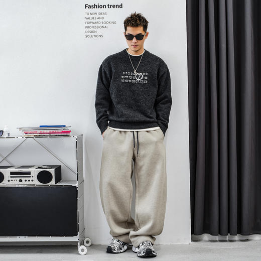 徐太浪【716g重磅 毛绒混纺】时尚数字毛衣男冬季保暖针织衫上衣 商品图3