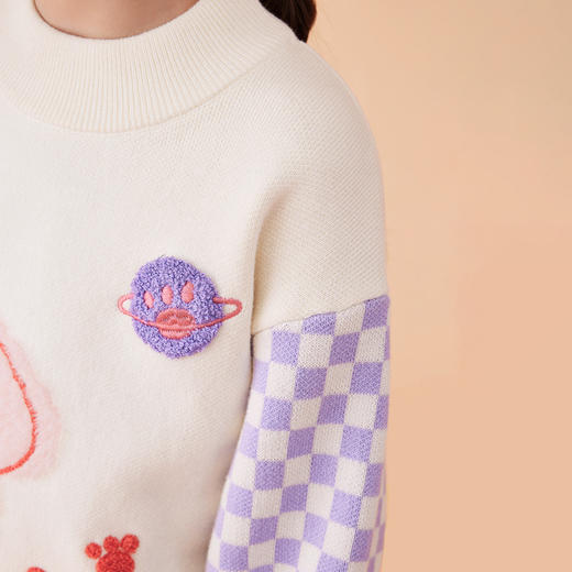 【MQD】童装女大童棋盘格半高领毛衣秋冬洋气女孩小兔子甜美针织衫 商品图1